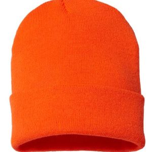 USA-Made 12" Cuffed Beanie - Neon Blaze Orange