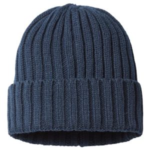 Sustainable Cable Knit Cuffed Beanie - Navy