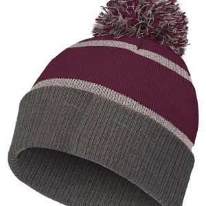 8 1/2" Reflective Knit Beanie - Maroon/ Carbon