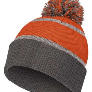 8 1/2" Reflective Knit Beanie - Orange/ Carbon