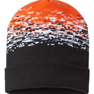 USA-Made Static Cuffed Beanie - Black/ White/ Deep Orange