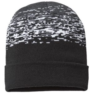 USA-Made Static Cuffed Beanie - Black/ White/ Dark Heather