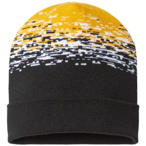 USA-Made Static Cuffed Beanie - Black/ White/ Gold