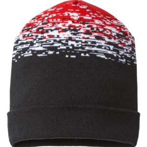 USA-Made Static Cuffed Beanie - Black/ White/ Red