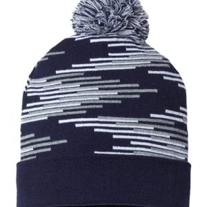 USA-Made Bar Beanie - True Navy/ Heather/ White