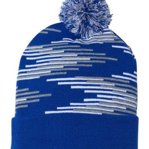 USA-Made Bar Beanie - True Royal/ Heather/ White