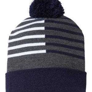 USA-Made Half Color Beanie - True Navy/ White