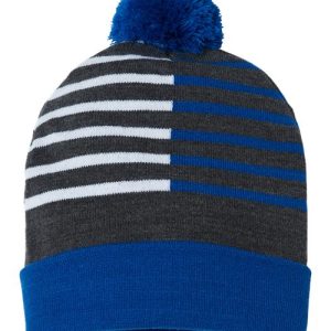 USA-Made Half Color Beanie - True Royal/ White