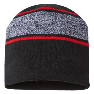 USA-Made Variegated Striped Beanie - Black/ True Red