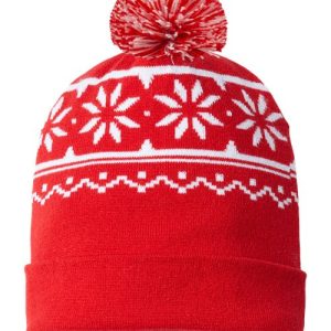 USA-Made Snowflake Beanie - True Red/ White
