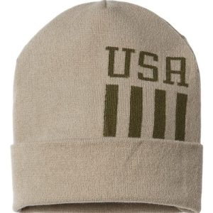 USA-Made Patriotic Cuffed Beanie - Khaki/ Olive USA