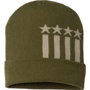 USA-Made Patriotic Cuffed Beanie - Olive/ Khaki Stars