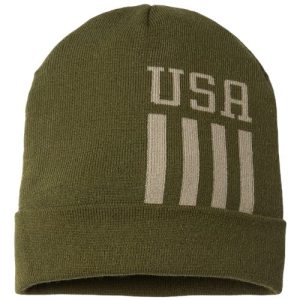 USA-Made Patriotic Cuffed Beanie - Olive/ Khaki USA