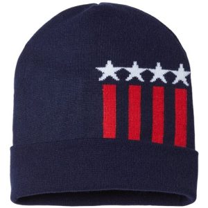 USA-Made Patriotic Cuffed Beanie - True Navy/ White/ True Red Stars