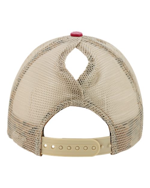 Women's Washed Mesh-Back Cap - Red/ Leopard - Image 3