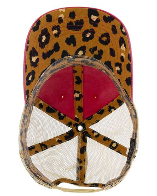 Women's Washed Mesh-Back Cap - Red/ Leopard - Image 2