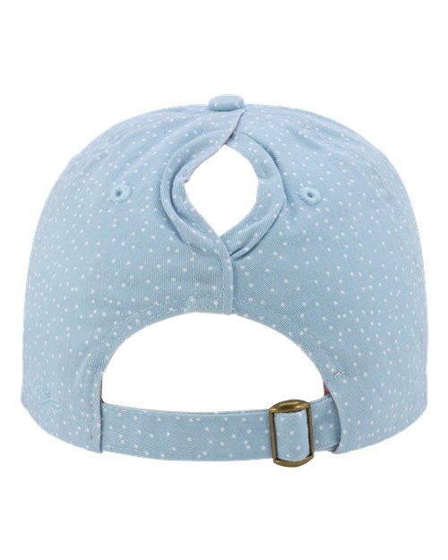 Women's Garment-Washed Fashion Print Cap - Light Blue/ White Polka Dots - Image 3