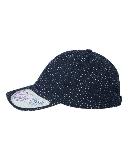 Women's Garment-Washed Fashion Print Cap - Navy/ White Polka Dots - Image 4