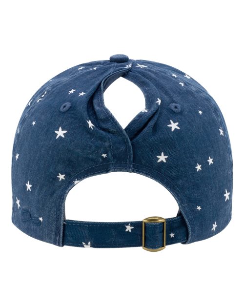 Women's Garment-Washed Fashion Print Cap - Navy/ White Stars - Image 3