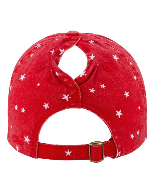 Women's Garment-Washed Fashion Print Cap - Red/ White Stars - Image 3