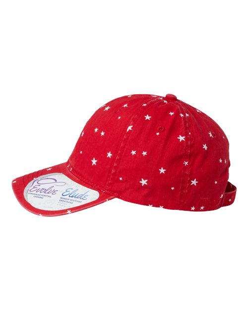 Women's Garment-Washed Fashion Print Cap - Red/ White Stars - Image 4