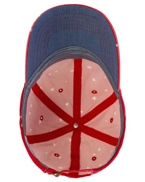 Women's Garment-Washed Fashion Print Cap - Red/ White Stars - Image 2
