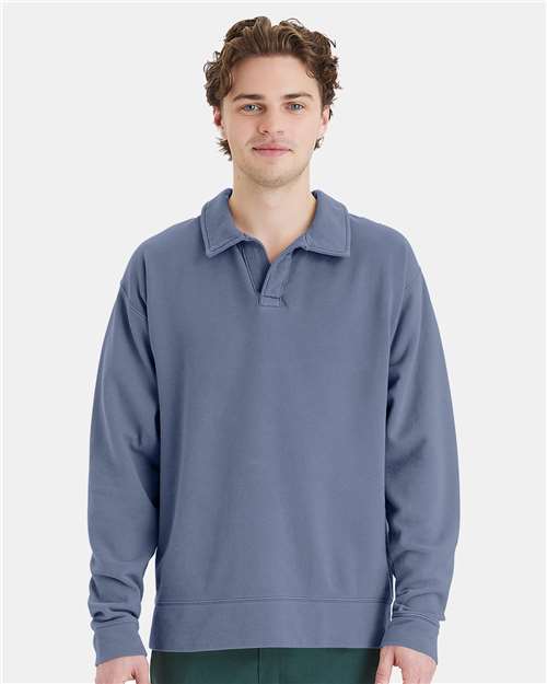 Unisex Garment-Dyed Polo Collar Sweatshirt - Image 16