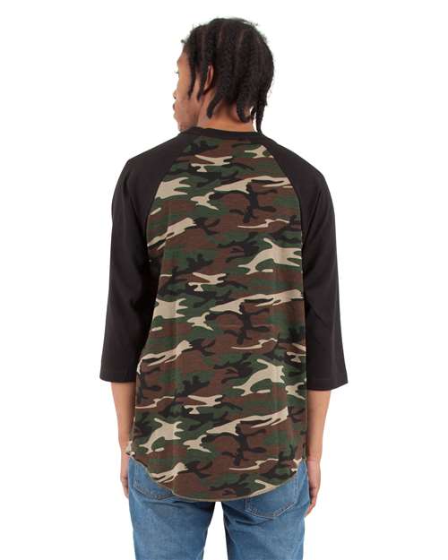 Unisex Three-Quarter Sleeve Camo Raglan T-Shirt - Image 3