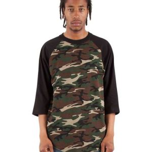 Unisex Three-Quarter Sleeve Camo Raglan T-Shirt
