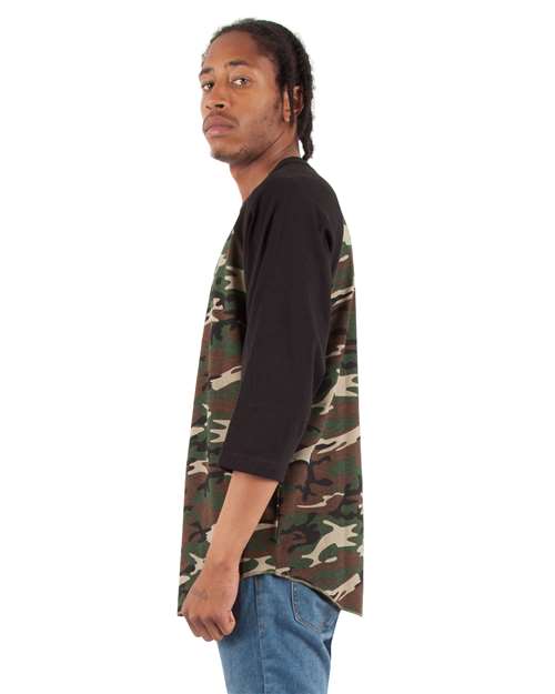 Unisex Three-Quarter Sleeve Camo Raglan T-Shirt - Image 2