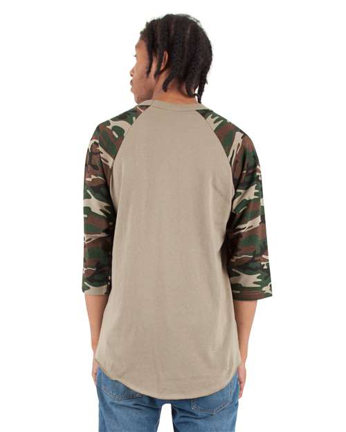 Unisex Three-Quarter Sleeve Camo Raglan T-Shirt - Image 6