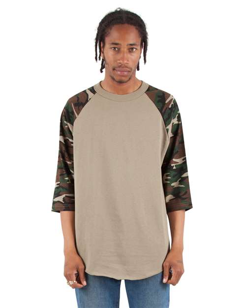Unisex Three-Quarter Sleeve Camo Raglan T-Shirt - Image 4
