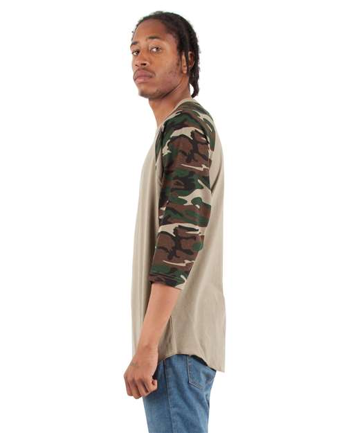 Unisex Three-Quarter Sleeve Camo Raglan T-Shirt - Image 5