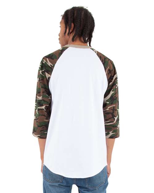 Unisex Three-Quarter Sleeve Camo Raglan T-Shirt - Image 9