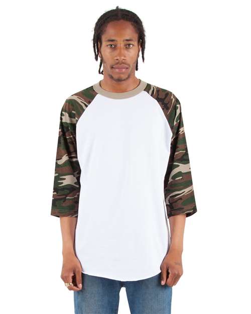 Unisex Three-Quarter Sleeve Camo Raglan T-Shirt - Image 7