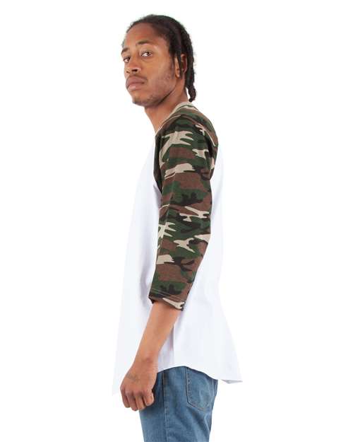 Unisex Three-Quarter Sleeve Camo Raglan T-Shirt - Image 8