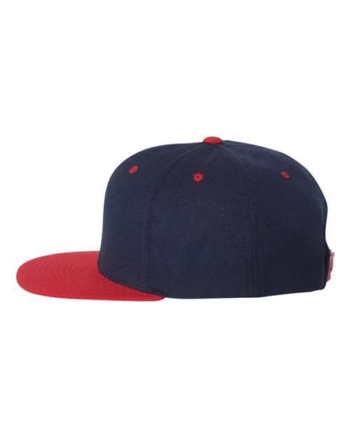 Premium Flat Bill Snapback Cap - Navy/ Red - Image 2