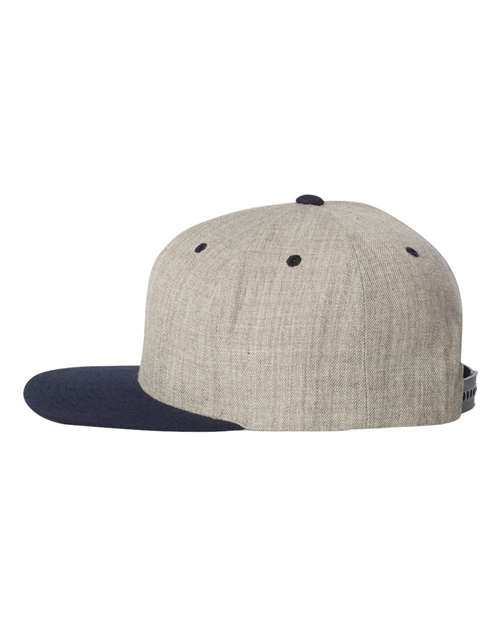Premium Flat Bill Snapback Cap - Heather Grey/ Navy - Image 3
