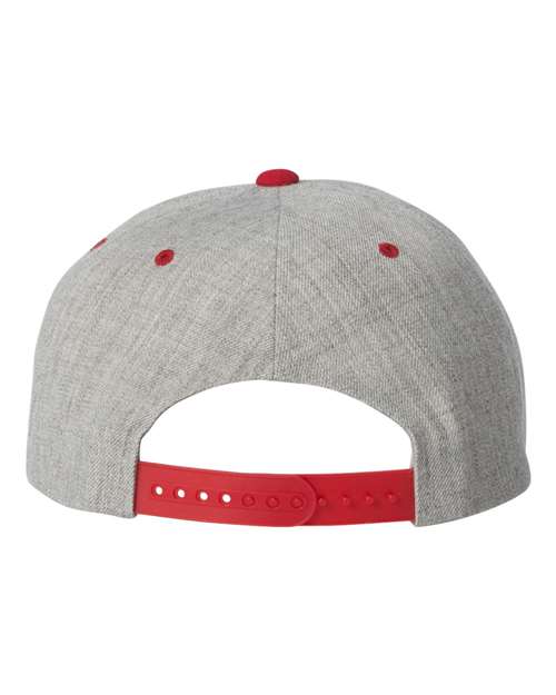 Premium Flat Bill Snapback Cap - Heather Grey/ Red - Image 2