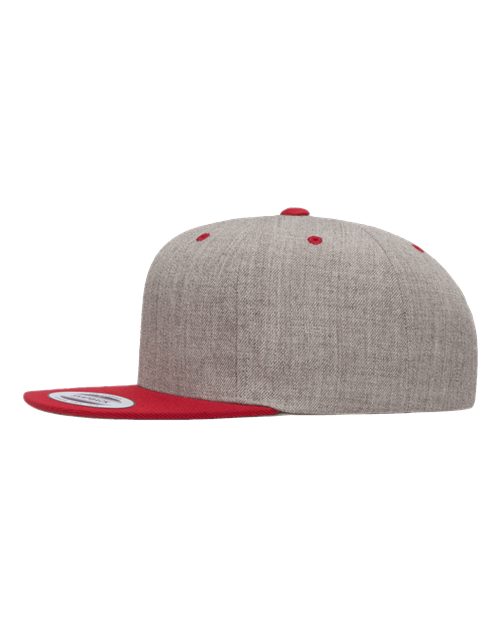 Premium Flat Bill Snapback Cap - Heather Grey/ Red - Image 3
