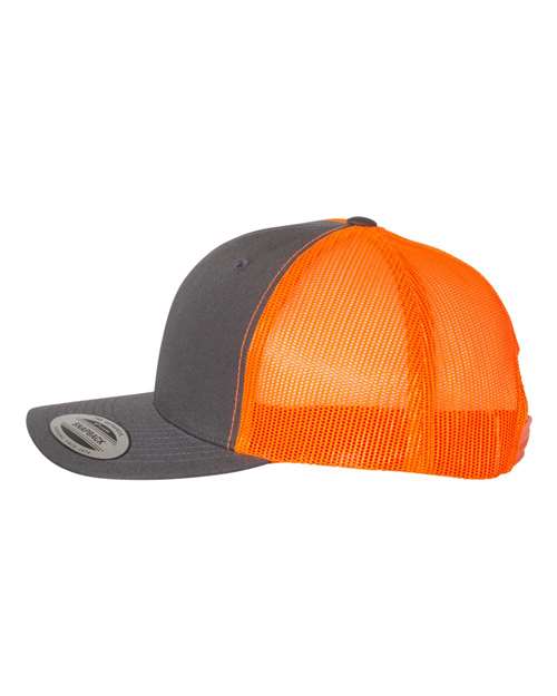 Retro Trucker Cap - Charcoal/ Neon Orange - Image 3
