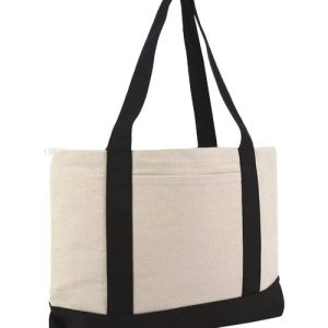 Large Zippered Cotton Canvas Tote